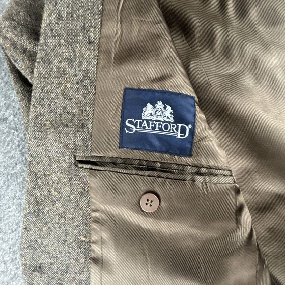Vintage STAFFORD Blazer 44R Brown Wool Elbow Patch University Tweed Lambswool - Picture 7 of 11
